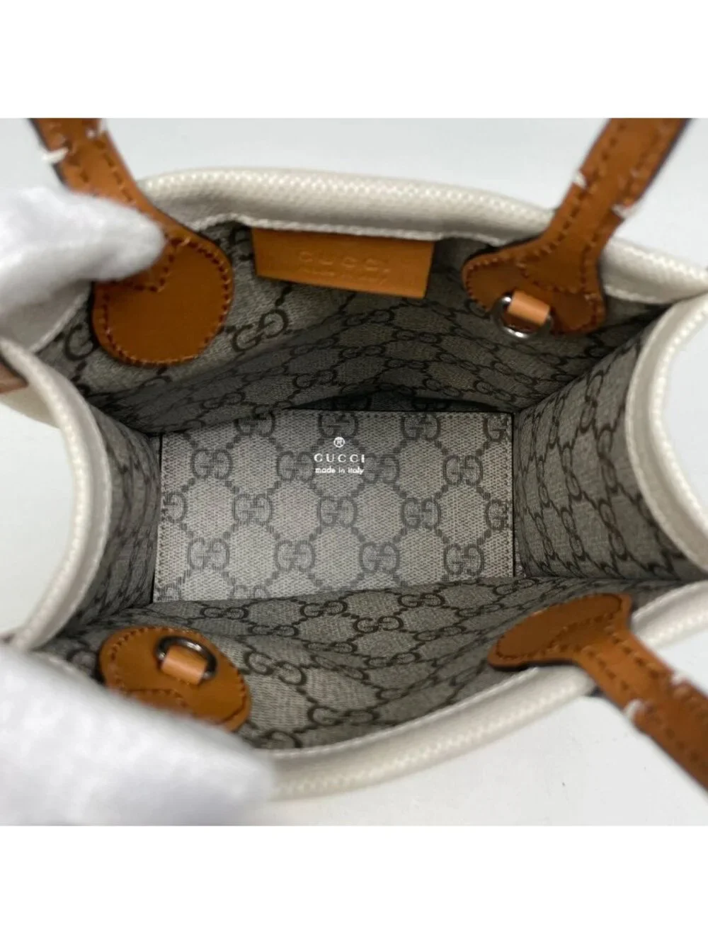 ★SOLD★ Gucci Logo Handbag 2-Way Canvas Beige Brown - Picture 7 of 8